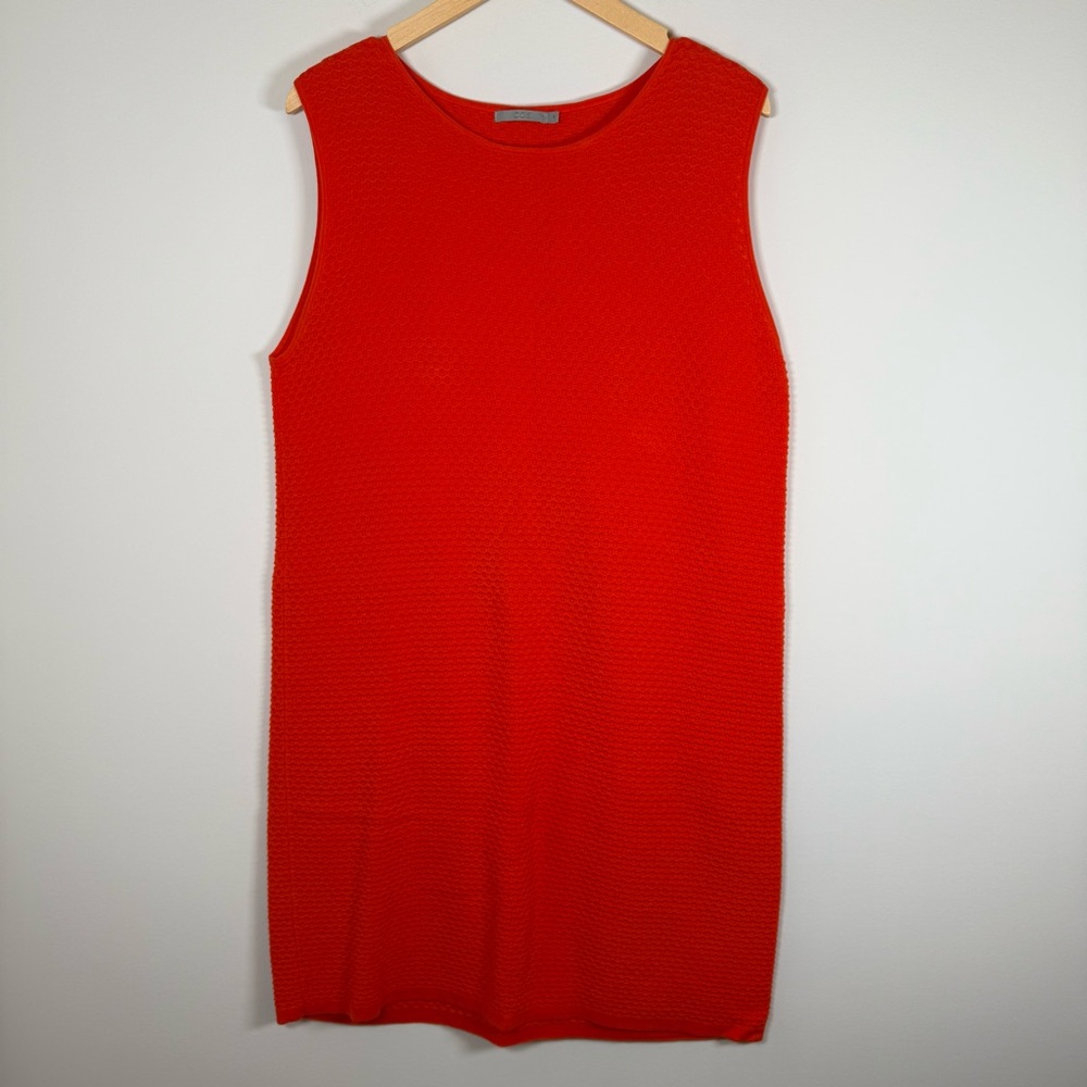 COS 100% Cotton Waffle Knit Sleeveless Tank Top Midi Dress Coral Orange Medium